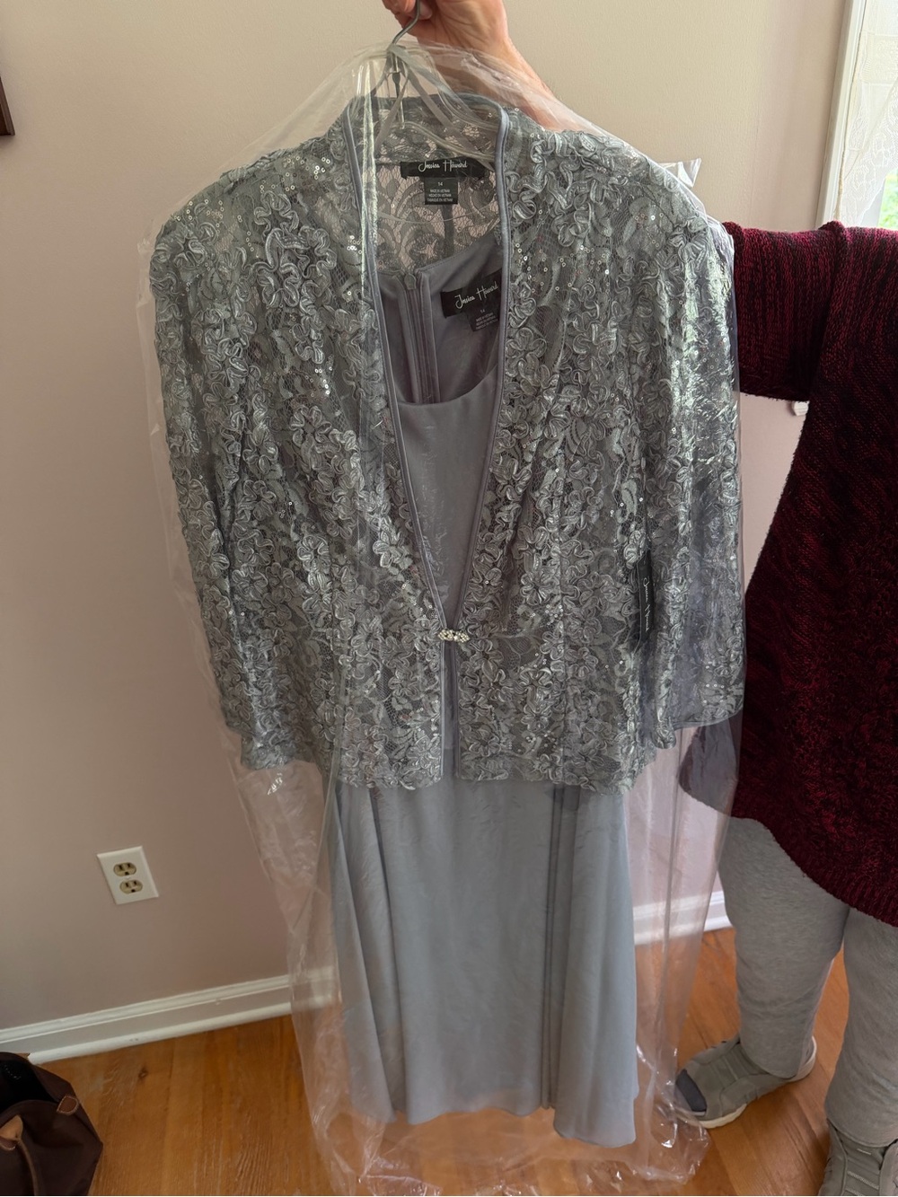 Silver Lace Jacket Dress Set - Picture 2 of 8